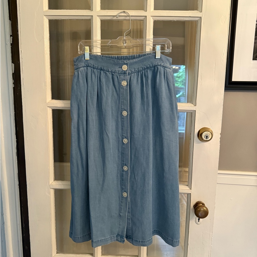 LOFT Light Blue Button-Front A-Line Skirt